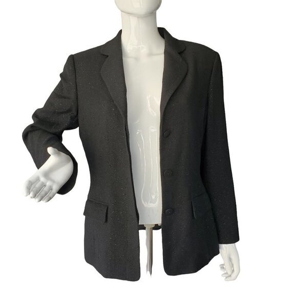 Ellen Tracy Black Wool Blazer 3 Button Jacket Shimmer Lightweight Womens Size 10 - Picture 4 of 10
